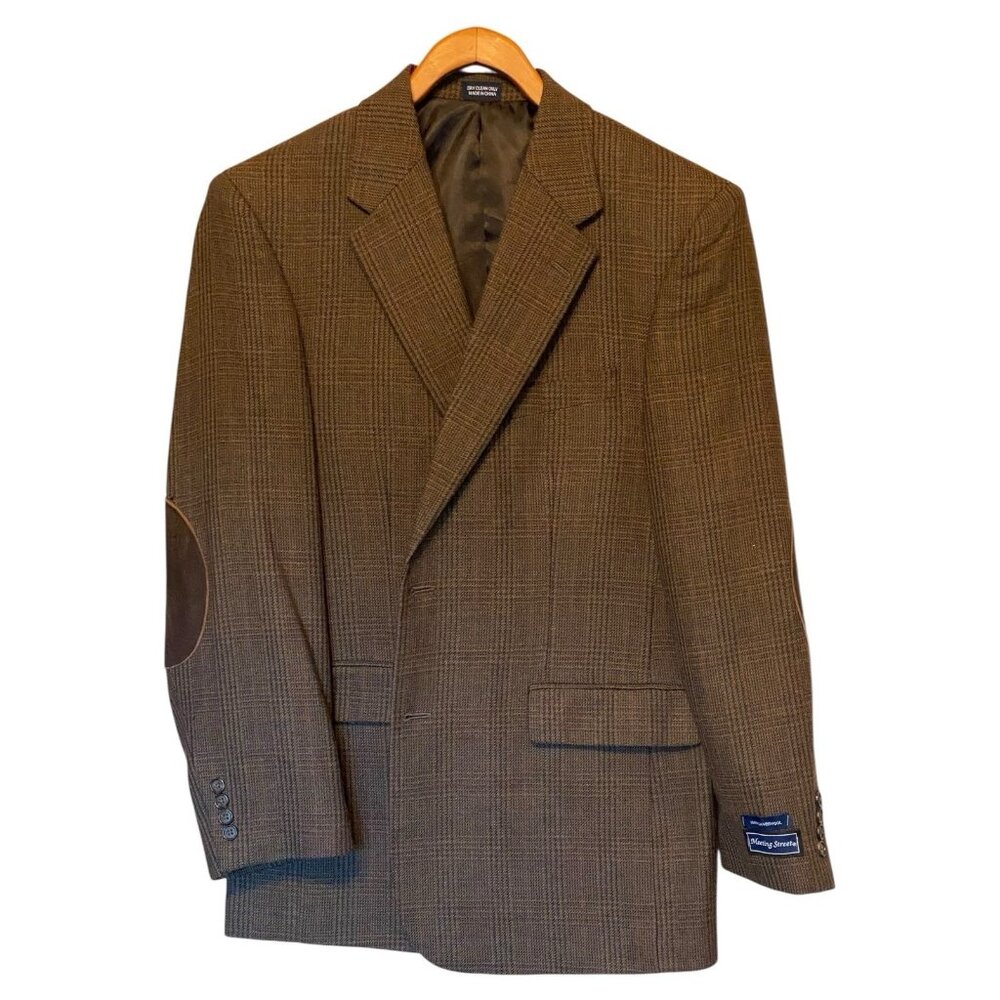 Meeting Street Brown Check Blazer 2 Button Men's 42R 100% Lambswool 6002BL-75